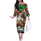Personalised Rabbitohs ANZAC Day Off The Shoulder Long Sleeve Dress Aboriginal Rising Sun