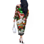 Personalised Rabbitohs ANZAC Day Off The Shoulder Long Sleeve Dress Aboriginal Rising Sun