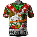 Personalised Rabbitohs ANZAC Day Polo Shirt Aboriginal Rising Sun