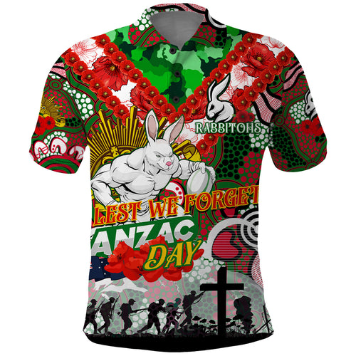Personalised Rabbitohs ANZAC Day Polo Shirt Aboriginal Rising Sun