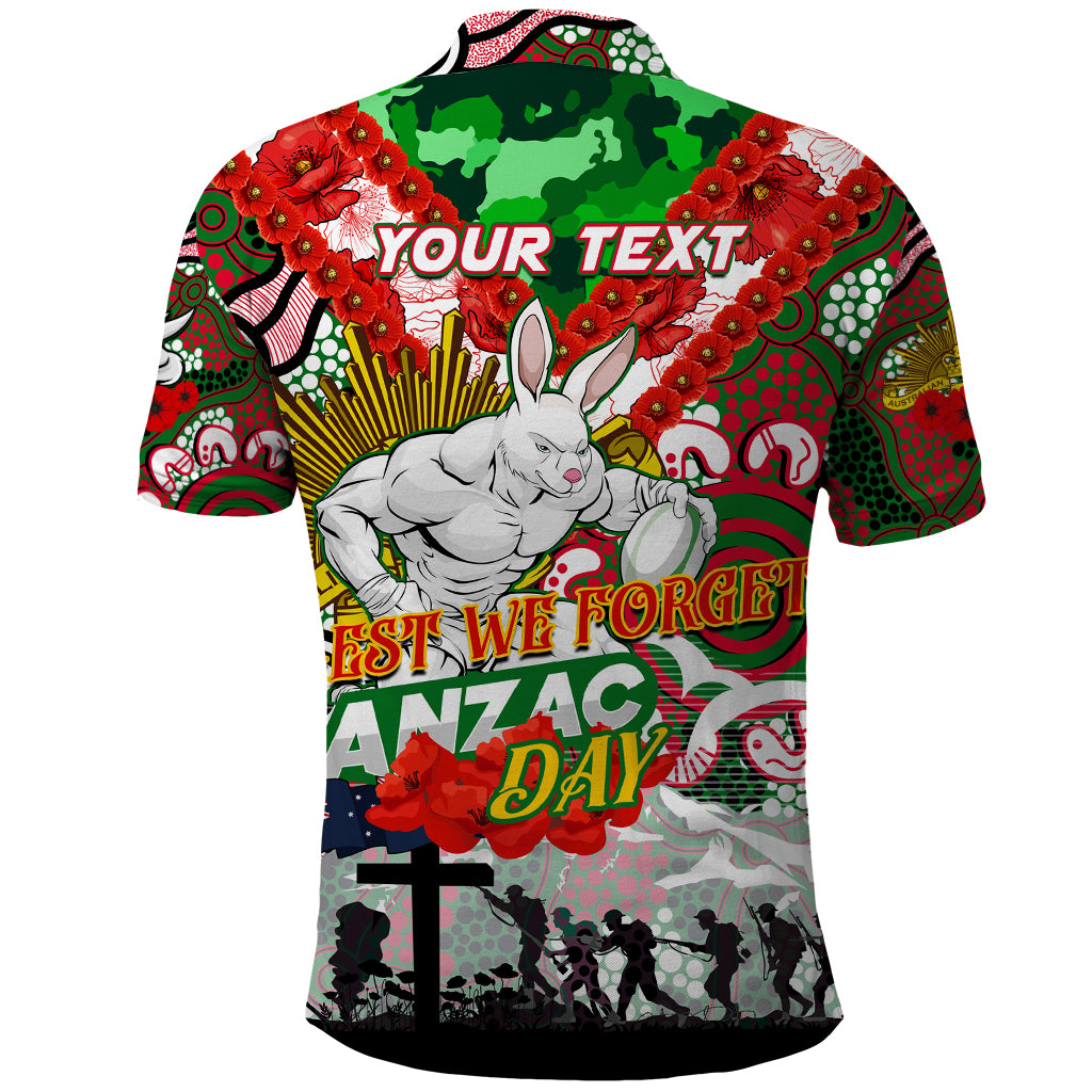 Personalised Rabbitohs ANZAC Day Polo Shirt Aboriginal Rising Sun