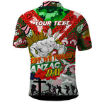 Personalised Rabbitohs ANZAC Day Polo Shirt Aboriginal Rising Sun