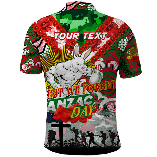 Personalised Rabbitohs ANZAC Day Polo Shirt Aboriginal Rising Sun