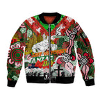 Personalised Rabbitohs ANZAC Day Sleeve Zip Bomber Jacket Aboriginal Rising Sun