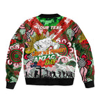 Personalised Rabbitohs ANZAC Day Sleeve Zip Bomber Jacket Aboriginal Rising Sun