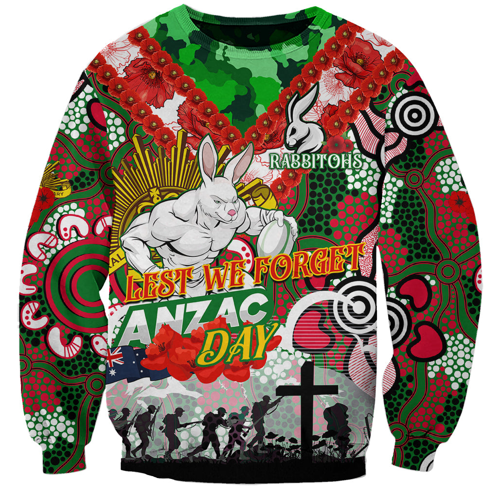 Personalised Rabbitohs ANZAC Day Sweatshirt Aboriginal Rising Sun