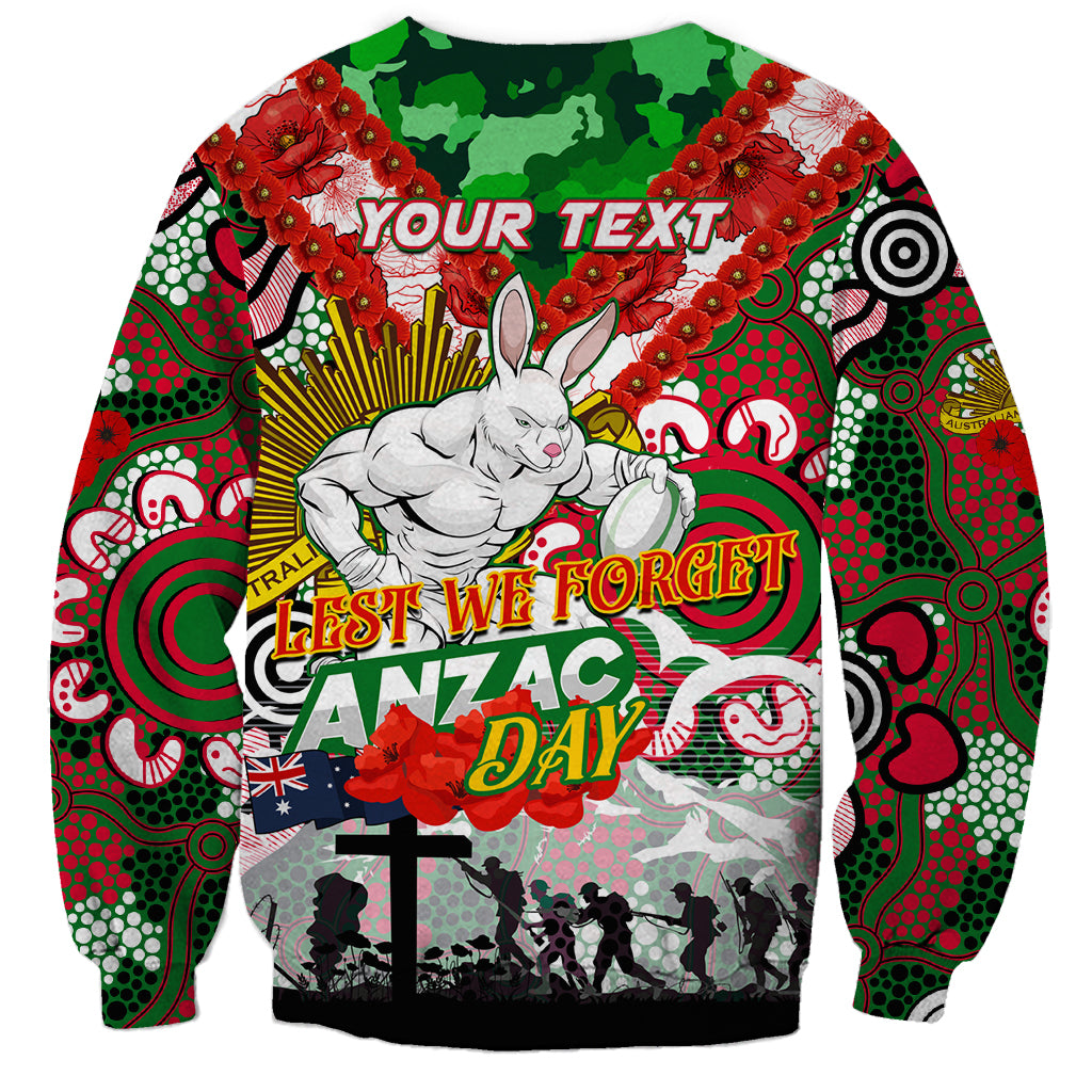 Personalised Rabbitohs ANZAC Day Sweatshirt Aboriginal Rising Sun