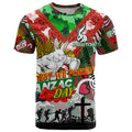 Personalised Rabbitohs ANZAC Day T Shirt Aboriginal Rising Sun