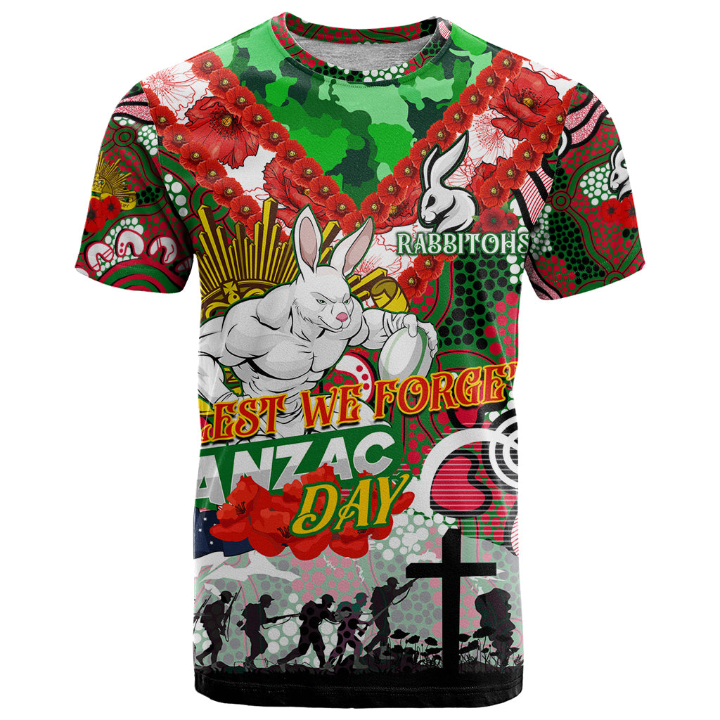 Personalised Rabbitohs ANZAC Day T Shirt Aboriginal Rising Sun