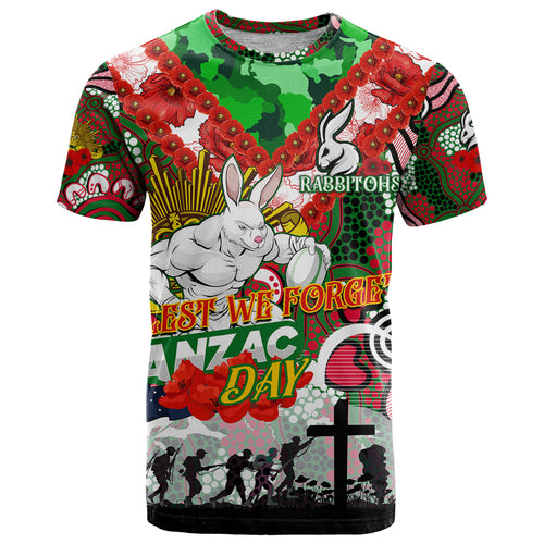 Personalised Rabbitohs ANZAC Day T Shirt Aboriginal Rising Sun
