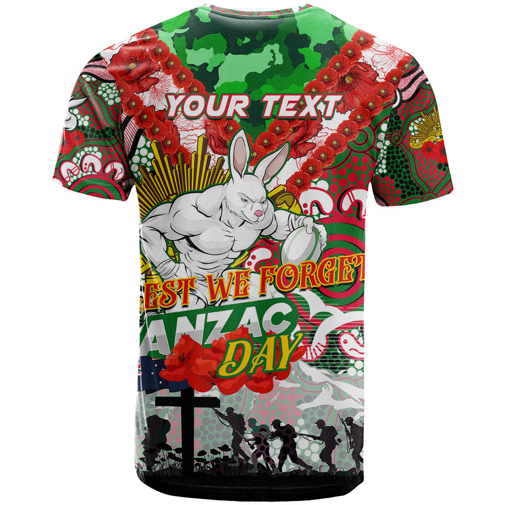 Personalised Rabbitohs ANZAC Day T Shirt Aboriginal Rising Sun