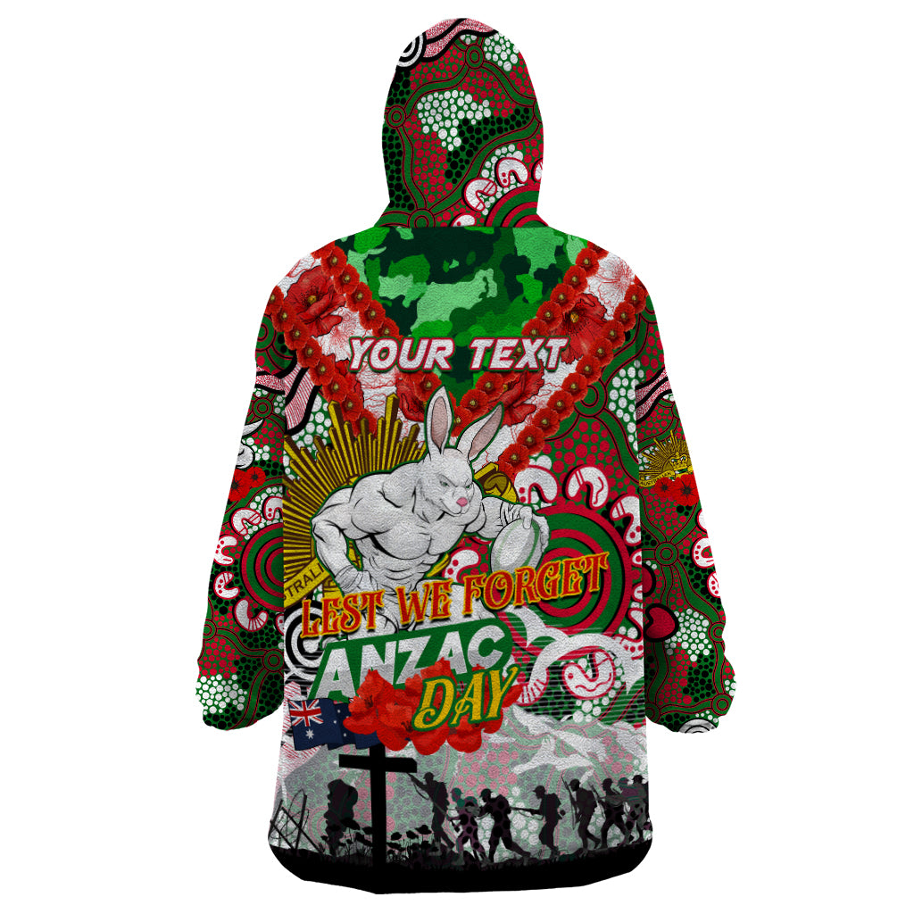 Personalised Rabbitohs ANZAC Day Wearable Blanket Hoodie Aboriginal Rising Sun