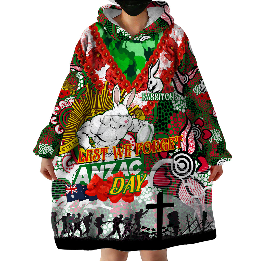 Personalised Rabbitohs ANZAC Day Wearable Blanket Hoodie Aboriginal Rising Sun