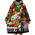 Personalised Rabbitohs ANZAC Day Wearable Blanket Hoodie Aboriginal Rising Sun