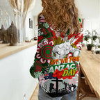 Personalised Rabbitohs ANZAC Day Women Casual Shirt Aboriginal Rising Sun