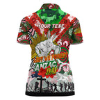 Personalised Rabbitohs ANZAC Day Women Polo Shirt Aboriginal Rising Sun