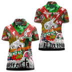 Personalised Rabbitohs ANZAC Day Women Polo Shirt Aboriginal Rising Sun