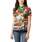 Personalised Rabbitohs ANZAC Day Women Polo Shirt Aboriginal Rising Sun