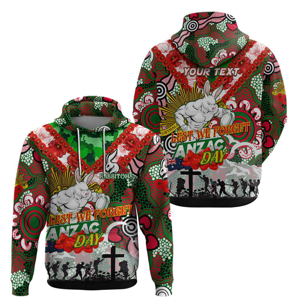 Personalised Rabbitohs ANZAC Day Zip Hoodie Aboriginal Rising Sun