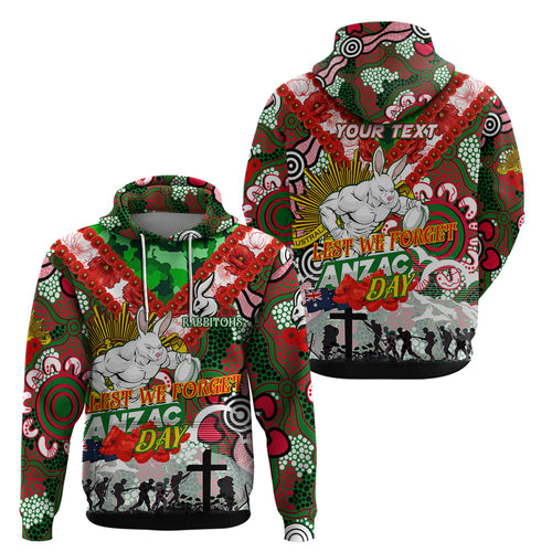 Personalised Rabbitohs ANZAC Day Zip Hoodie Aboriginal Rising Sun