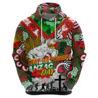 Personalised Rabbitohs ANZAC Day Zip Hoodie Aboriginal Rising Sun