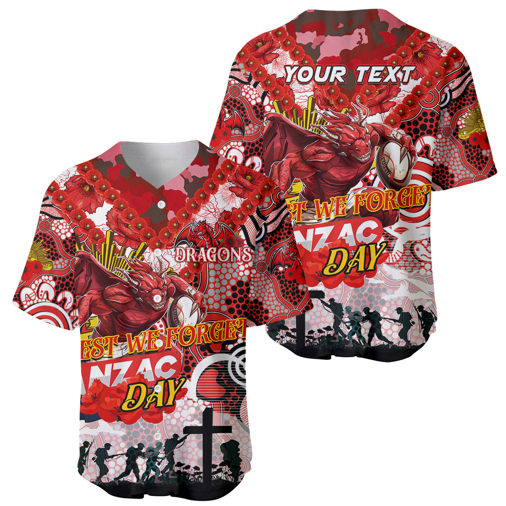 Personalised Dragons ANZAC Day Baseball Jersey Aboriginal Rising Sun