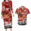 Personalised Dragons ANZAC Day Couples Matching Long Sleeve Bodycon Dress and Hawaiian Shirt Aboriginal Rising Sun
