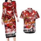 Personalised Dragons ANZAC Day Couples Matching Long Sleeve Bodycon Dress and Hawaiian Shirt Aboriginal Rising Sun