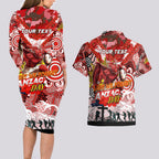 Personalised Dragons ANZAC Day Couples Matching Long Sleeve Bodycon Dress and Hawaiian Shirt Aboriginal Rising Sun