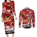 Personalised Dragons ANZAC Day Couples Matching Long Sleeve Bodycon Dress and Long Sleeve Button Shirt Aboriginal Rising Sun