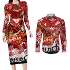 Personalised Dragons ANZAC Day Couples Matching Long Sleeve Bodycon Dress and Long Sleeve Button Shirt Aboriginal Rising Sun