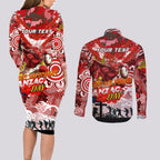 Personalised Dragons ANZAC Day Couples Matching Long Sleeve Bodycon Dress and Long Sleeve Button Shirt Aboriginal Rising Sun