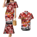 Personalised Dragons ANZAC Day Couples Matching Mermaid Dress and Hawaiian Shirt Aboriginal Rising Sun