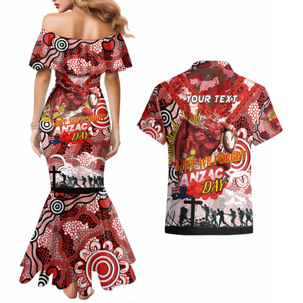 Personalised Dragons ANZAC Day Couples Matching Mermaid Dress and Hawaiian Shirt Aboriginal Rising Sun