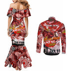 Personalised Dragons ANZAC Day Couples Matching Mermaid Dress and Long Sleeve Button Shirt Aboriginal Rising Sun