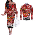 Personalised Dragons ANZAC Day Couples Matching Off The Shoulder Long Sleeve Dress and Long Sleeve Button Shirt Aboriginal Rising Sun