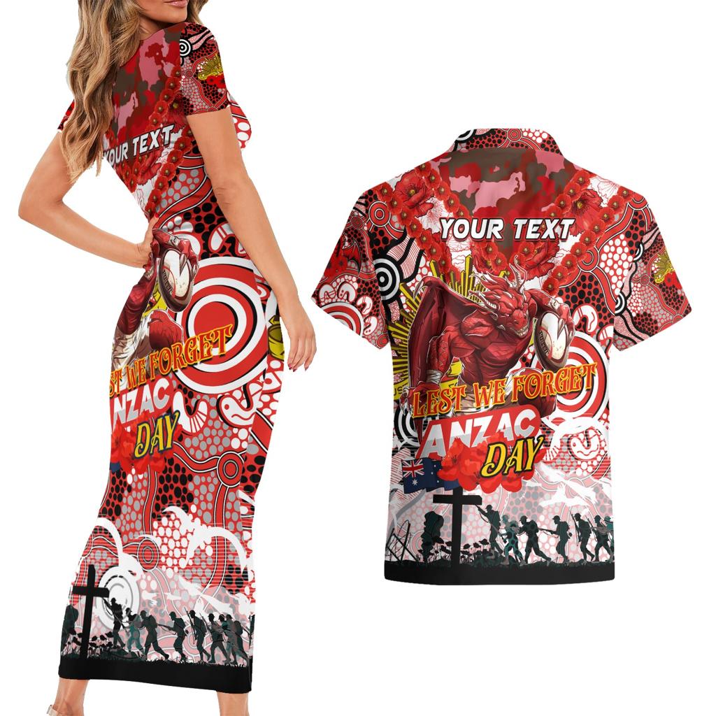 Personalised Dragons ANZAC Day Couples Matching Short Sleeve Bodycon Dress and Hawaiian Shirt Aboriginal Rising Sun