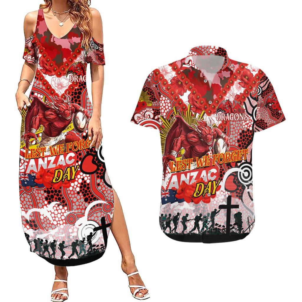Personalised Dragons ANZAC Day Couples Matching Summer Maxi Dress and Hawaiian Shirt Aboriginal Rising Sun