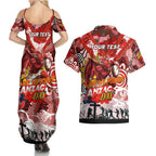 Personalised Dragons ANZAC Day Couples Matching Summer Maxi Dress and Hawaiian Shirt Aboriginal Rising Sun