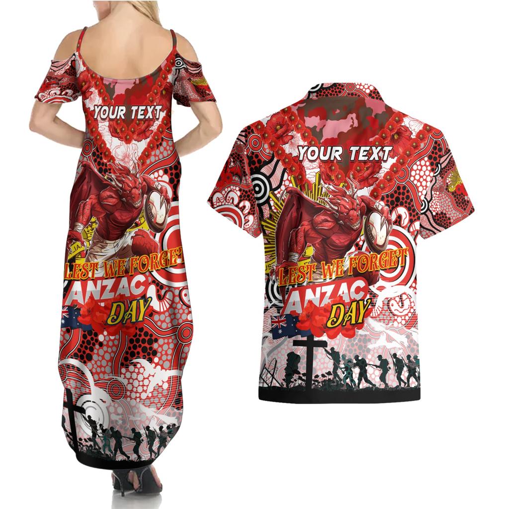 Personalised Dragons ANZAC Day Couples Matching Summer Maxi Dress and Hawaiian Shirt Aboriginal Rising Sun