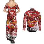Personalised Dragons ANZAC Day Couples Matching Summer Maxi Dress and Long Sleeve Button Shirt Aboriginal Rising Sun