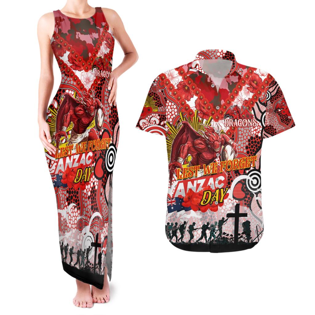 Personalised Dragons ANZAC Day Couples Matching Tank Maxi Dress and Hawaiian Shirt Aboriginal Rising Sun