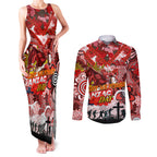 Personalised Dragons ANZAC Day Couples Matching Tank Maxi Dress and Long Sleeve Button Shirt Aboriginal Rising Sun