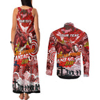 Personalised Dragons ANZAC Day Couples Matching Tank Maxi Dress and Long Sleeve Button Shirt Aboriginal Rising Sun