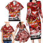 Personalised Dragons ANZAC Day Family Matching Long Sleeve Bodycon Dress and Hawaiian Shirt Aboriginal Rising Sun