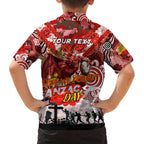 Personalised Dragons ANZAC Day Family Matching Long Sleeve Bodycon Dress and Hawaiian Shirt Aboriginal Rising Sun