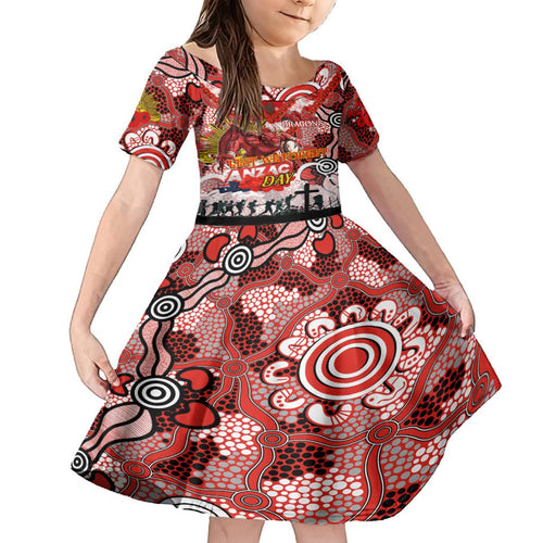 Personalised Dragons ANZAC Day Family Matching Long Sleeve Bodycon Dress and Hawaiian Shirt Aboriginal Rising Sun
