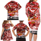 Personalised Dragons ANZAC Day Family Matching Long Sleeve Bodycon Dress and Hawaiian Shirt Aboriginal Rising Sun