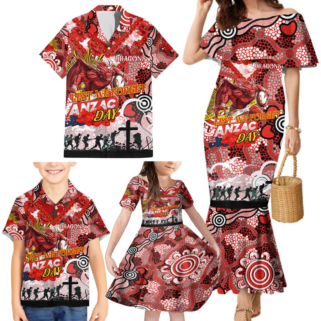 Personalised Dragons ANZAC Day Family Matching Mermaid Dress and Hawaiian Shirt Aboriginal Rising Sun