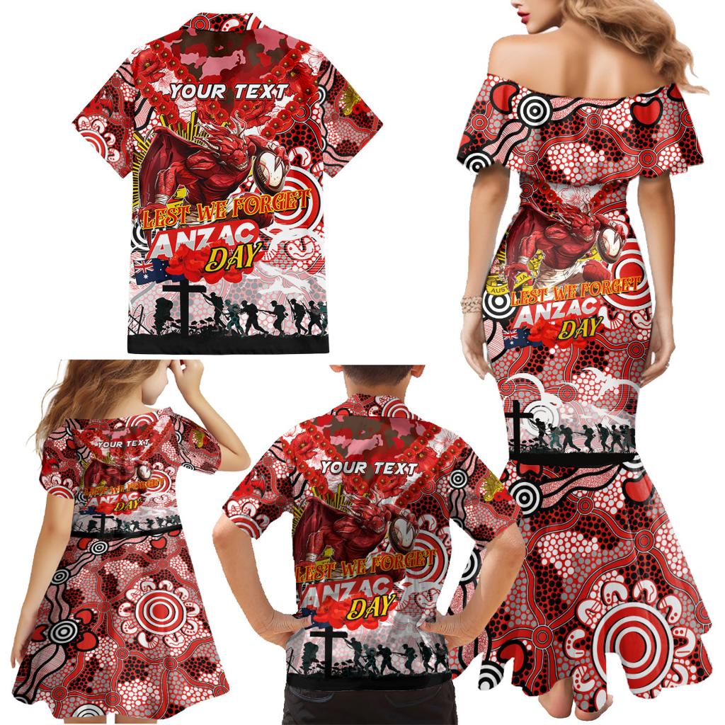 Personalised Dragons ANZAC Day Family Matching Mermaid Dress and Hawaiian Shirt Aboriginal Rising Sun